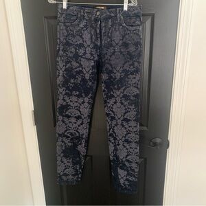 Roberto Cavalli | Floral Velvet Patterned Dark Blue Jeans | Sz 30